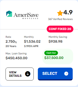 Amerisave Lowest Cash Out Refinance Rates, Real Rates,