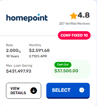 HomePoint best Lowest Cash Out refi